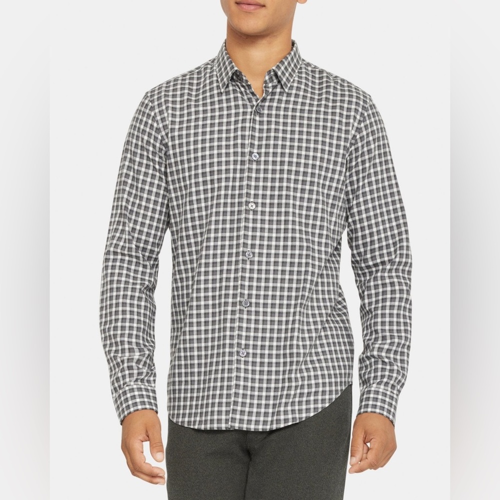 NWOT- THEORY Long-Sleeve Shirt in Gingham Cotton